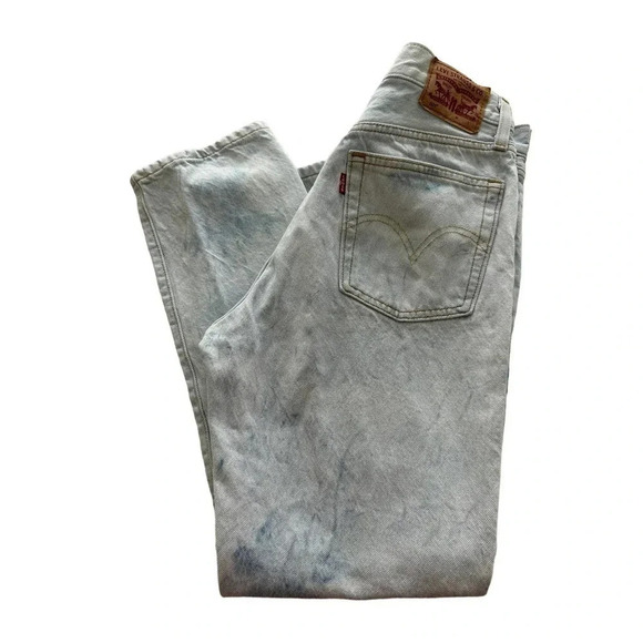 Levi's 501 White Blue Acid Wash Straight Leg Denim Jeans - Picture 1 of 5